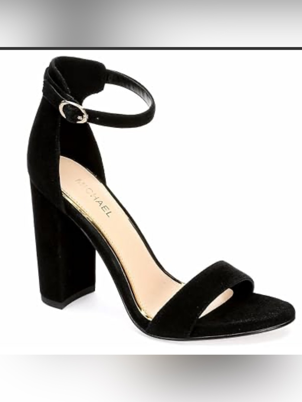 Michael Black Suede Ankle-Strap Block Heel Sandals